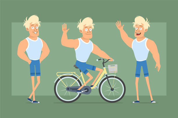 卡通扁金发运动员人物向量集图片下载