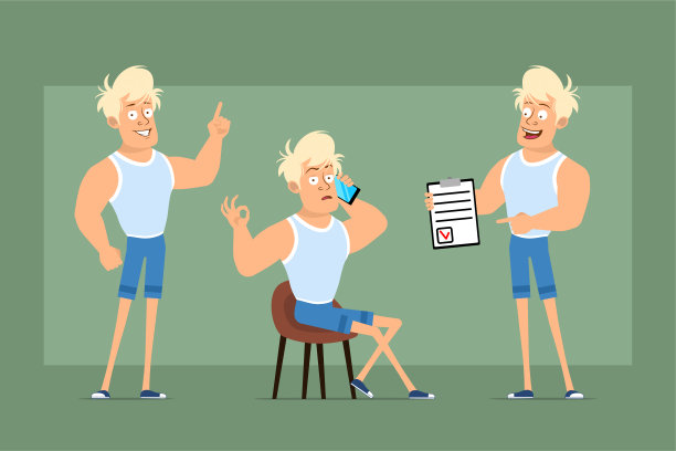 卡通扁金发运动员人物向量集图片下载