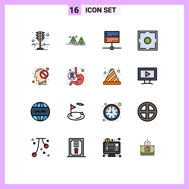 组16现代平面颜色填充线条集图片下载