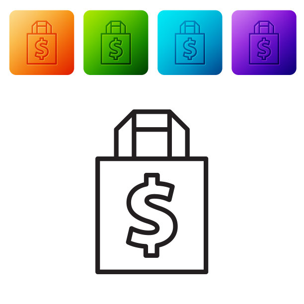 黑色线条购物袋和美元符号图标图片下载