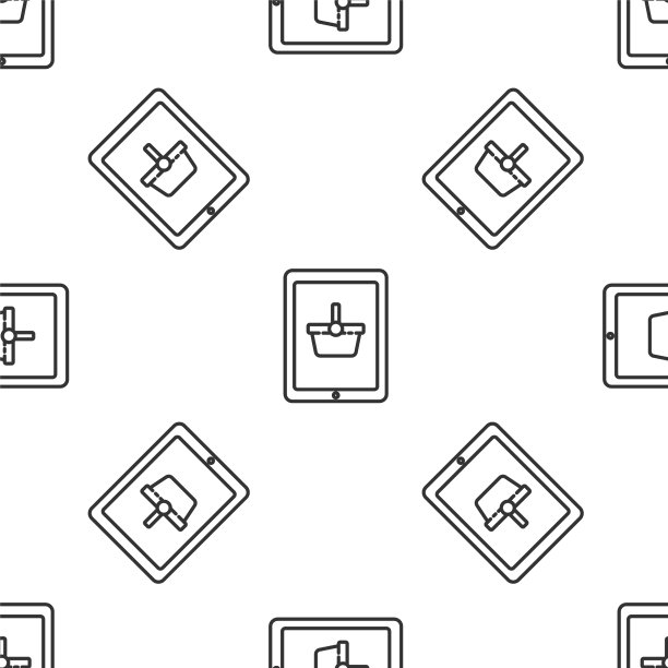 灰色线购物篮屏幕上的平板电脑图标图片下载