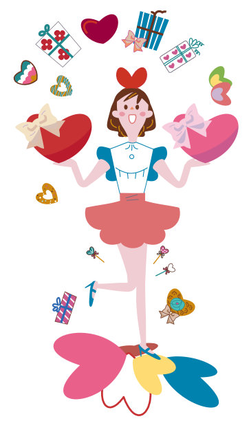 情人节快乐可爱的女孩和心的插图图片下载