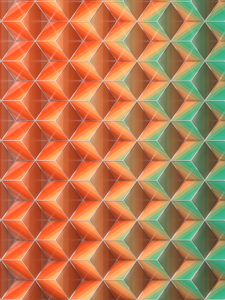 彩色立方体与条纹几何图案在一个银色线框3d渲染图片下载