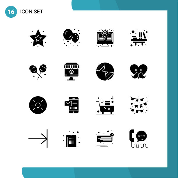 16固体字形概念的网站移动和图片下载