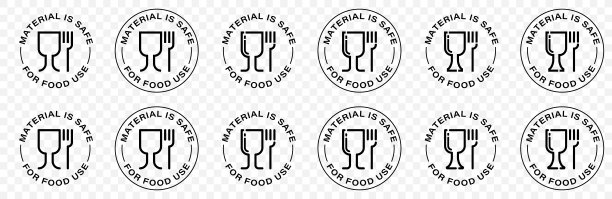 食物等级矢量图标设置。食品安全材料葡萄酒杯和叉子标志。矢量插图。图片下载