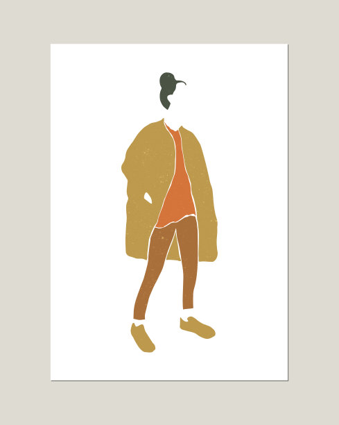 向量简约时尚女性剪影肖像。秋、冬或春概念。自然的纹理。打印海报，卡片。图片下载