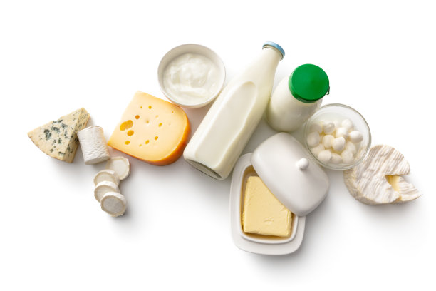 乳制品:在白色背景上分离的各种乳制品图片下载