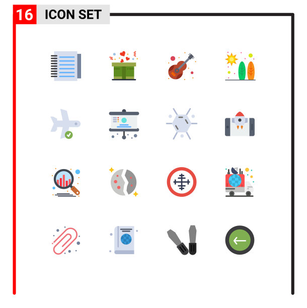 象形图设置16个简单的平面颜色飞行图片下载