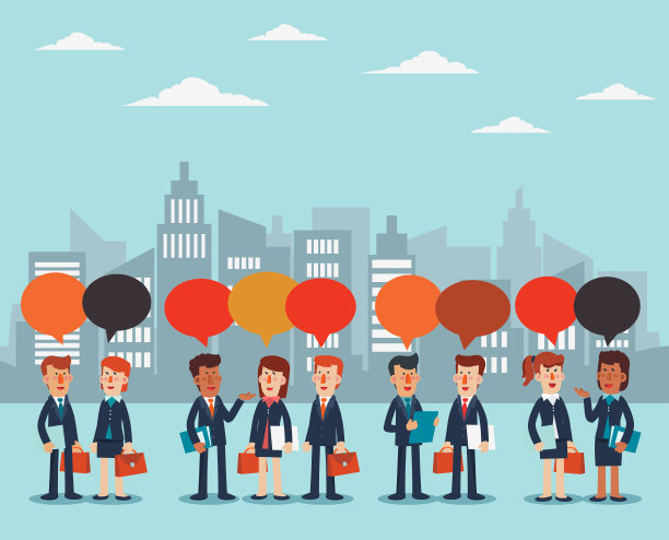 年轻的商人和女商人们在聊天。矢量插图的业务字符。团队合作和伙伴关系矢量概念图片下载