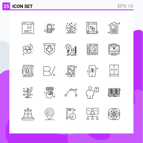 通用图标符号组25个现代线条图片下载