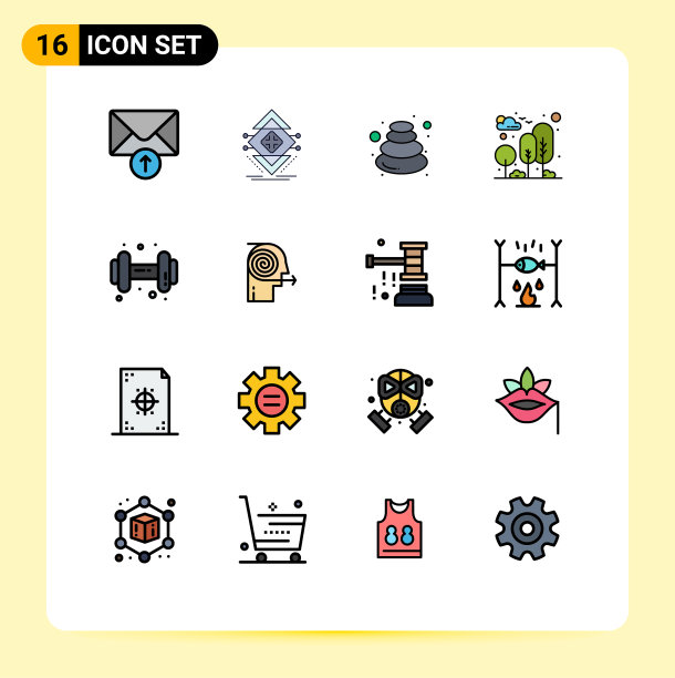 组16现代平面颜色填充线条集图片下载