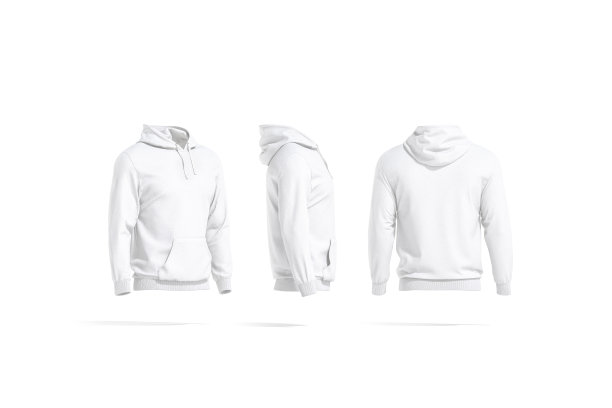 空白白色帽衫与引擎盖模型，侧面和后视图图片下载