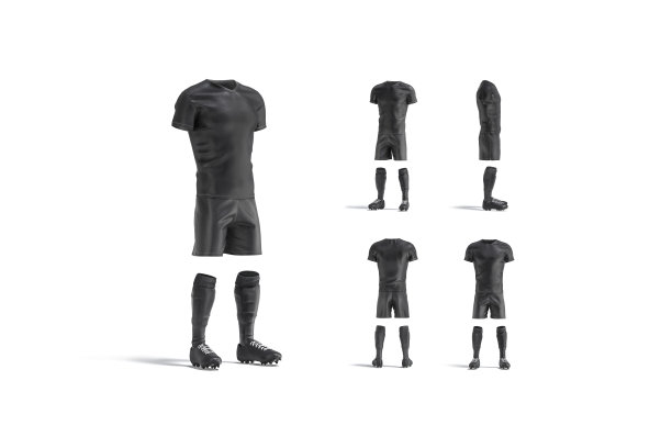 空白的黑色足球制服，t恤，短袜，靴子模型图片下载
