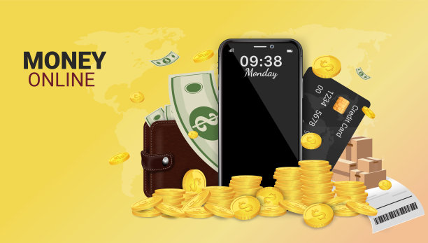 手机网上赚钱，资金流，赚钱或赚钱。金融储蓄。钱在网上消费。钱包在线。在线支付。金融业务。通过手机消费。移动购物。图片下载