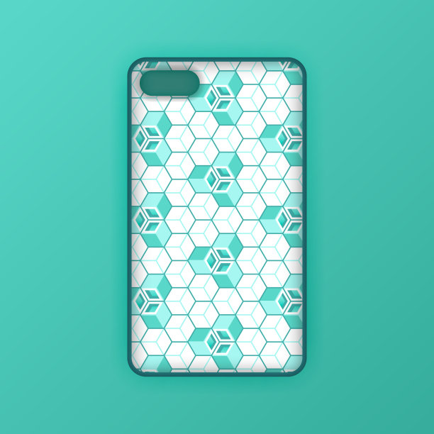 逼真的绿色手机壳模型模板。抽象插图未来的几何六边形。智能手机屏幕模型设计。可用于市场营销、广告、社交媒体、印刷图片下载