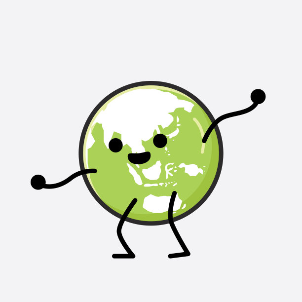 可爱的绿色地球吉祥物人物在平面设计图片下载