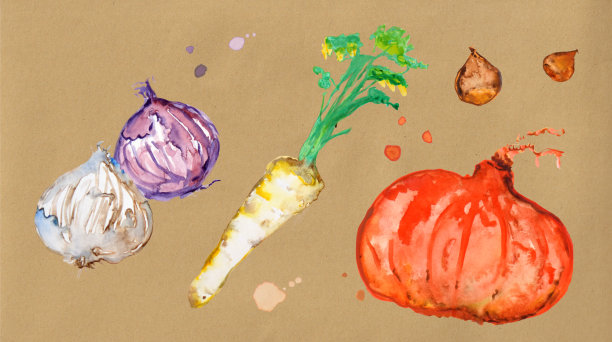 插图飞行蔬菜水彩画图片下载
