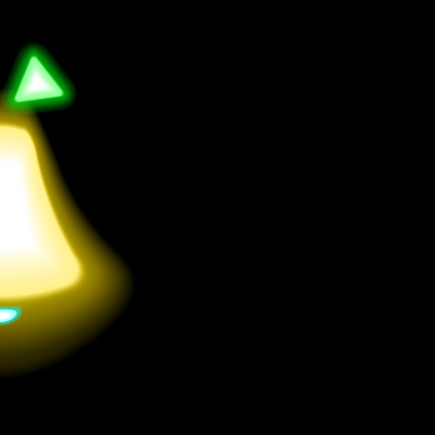 圣诞金黄色的钟图标霓虹灯与绿色的蝴蝶结。按钮的设计上的黑色背景。现代荧光对象。发光照明,插图。标志节日形状图片下载