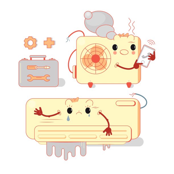 破碎的护发素。内置的分离系统。矢量插图在平面风格。安装或维修空调图片下载