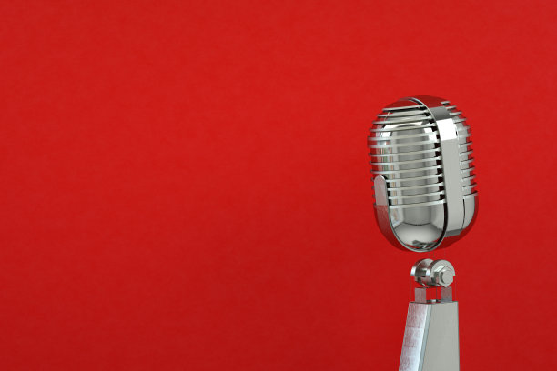 复古老麦克风，复古风格，红色背景图片下载
