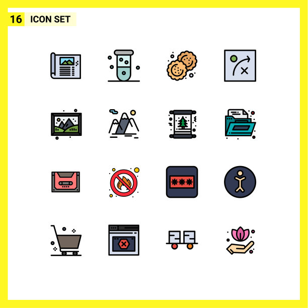 包装16个现代平色填充线条标志图片下载