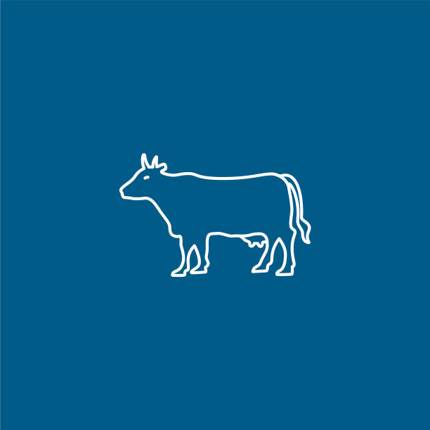 牛线图标上的蓝色背景蓝色平风格图片下载