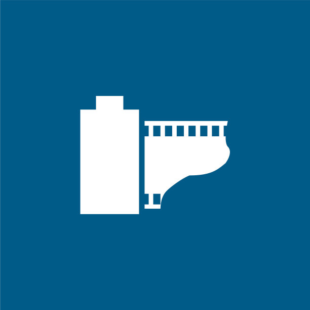 胶片条纹图标上的蓝色背景蓝色平坦风格图片下载