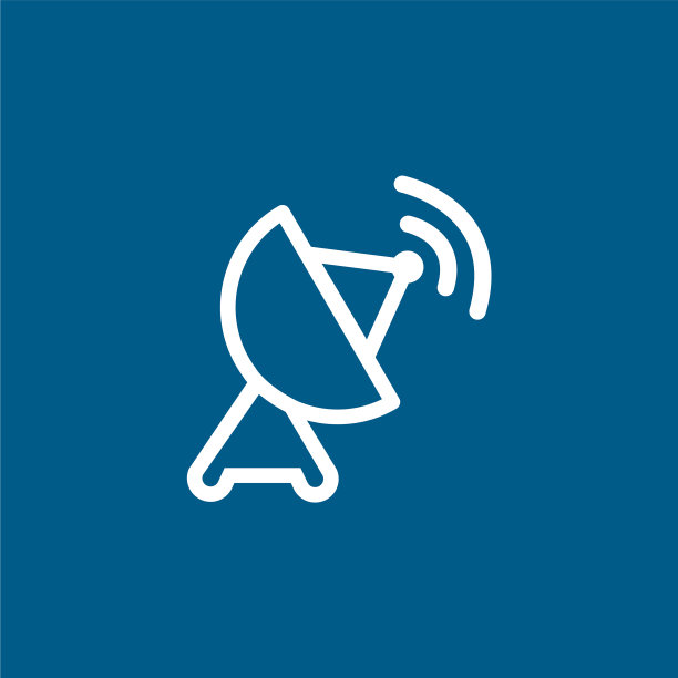 卫星碟形线图标在蓝色背景蓝色图片下载