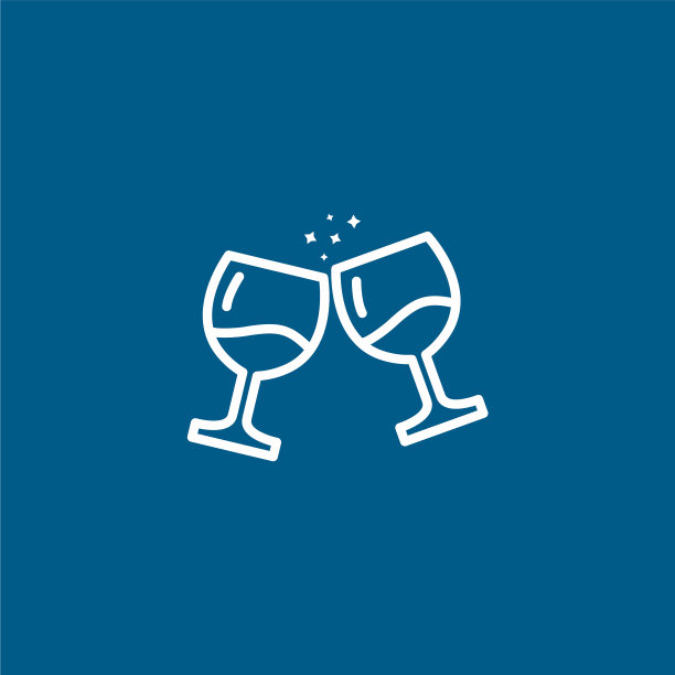 酒杯敬酒线图标上的蓝色背景图片下载