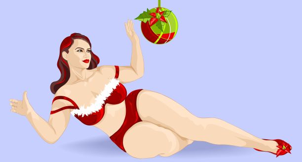 成年妇女在新年红色比基尼图片下载