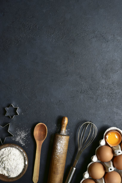 烹饪背景与配料烘焙:糖，鸡蛋，面粉图片下载