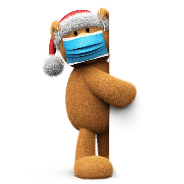 圣诞泰迪熊与蓝色一次性医用口罩图片下载