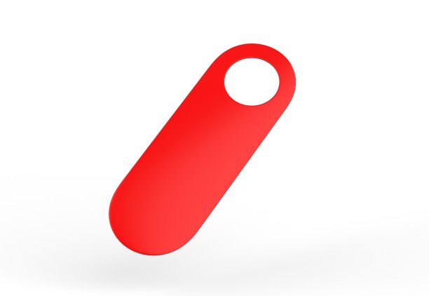 空白的门悬挂传单，红色标签的房间在酒店，度假村，家为设计模板。模型模板在孤立的白色背景。3 d演示。图片下载