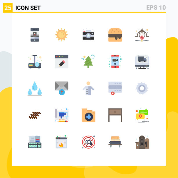 包装25个现代平面颜色的标志和符号图片下载