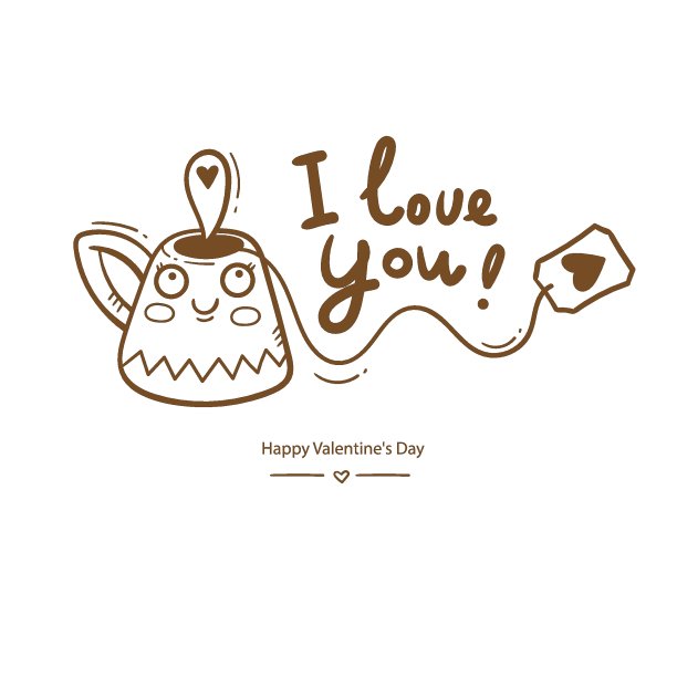 情人节矢量卡可爱的卡通杯和茶。快乐的情侣在爱。假日涂鸦与马克杯。拟人化的菜肴的形式。图片下载