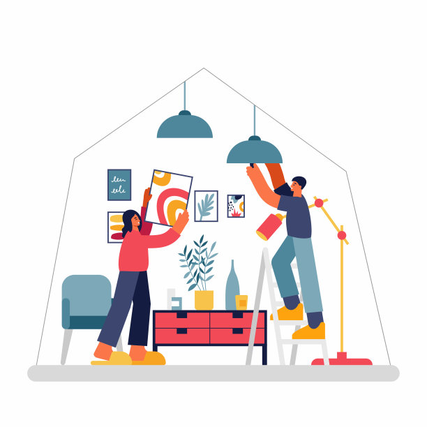 一对夫妇一起在新公寓里装饰房间图片下载