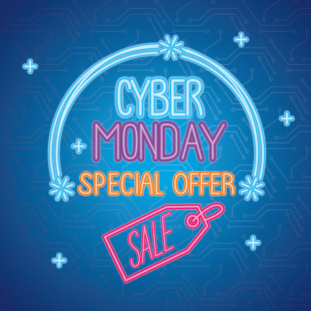 网络星期一的霓虹招牌和销售标签图片下载