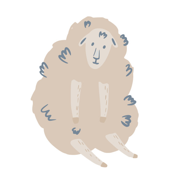 小羊孤立地坐在白色的背景上。抽象可爱的图片粉红色的涂鸦。图片下载