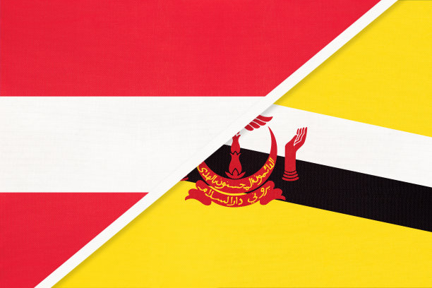 奥地利和文莱，国旗象征纺织品。图片下载