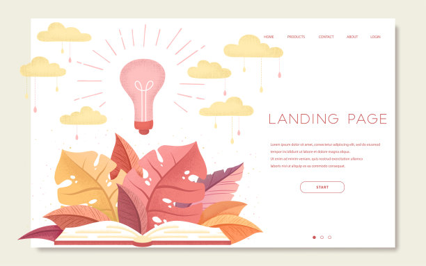 网页设计用模板手绘打开书，热带树叶，云和灯泡的教育，咨询。现代矢量插图概念的网站和移动发展图片下载