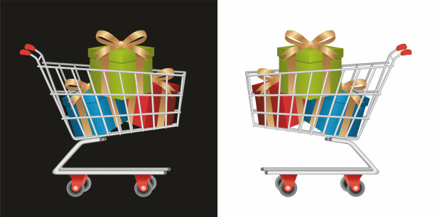 购物车和礼物，礼品盒。矢量插图。图片下载