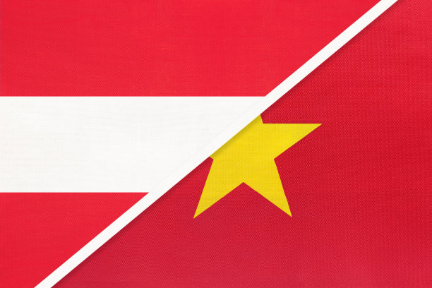 奥地利和越南国旗象征纺织品。图片下载