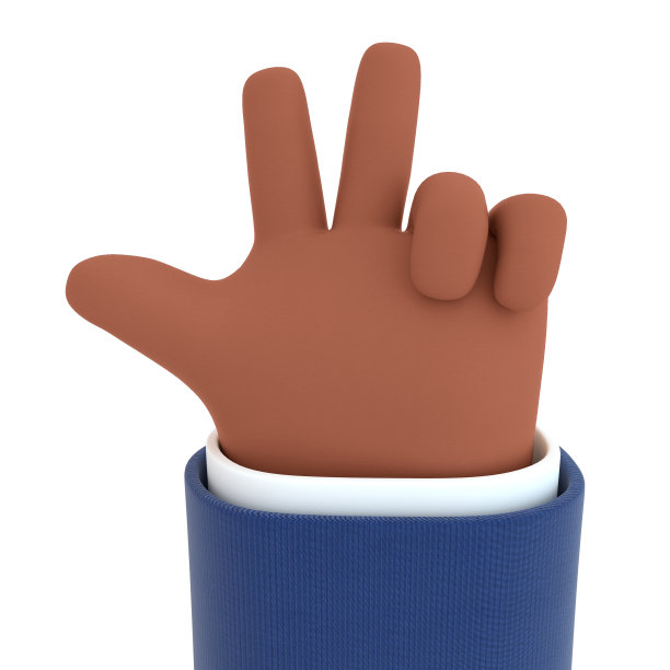 3 d演示。手有两根手指或和平手势。交卡通风格而不是白色背景。图片下载