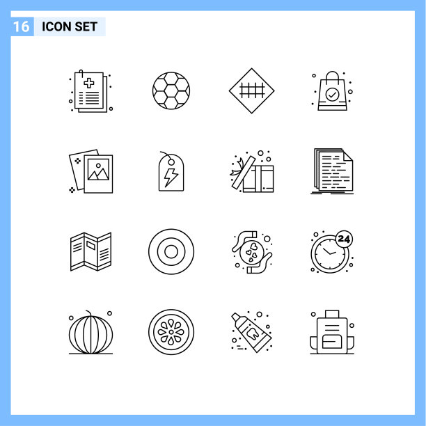 象形图设置16个简单轮廓图像图片下载