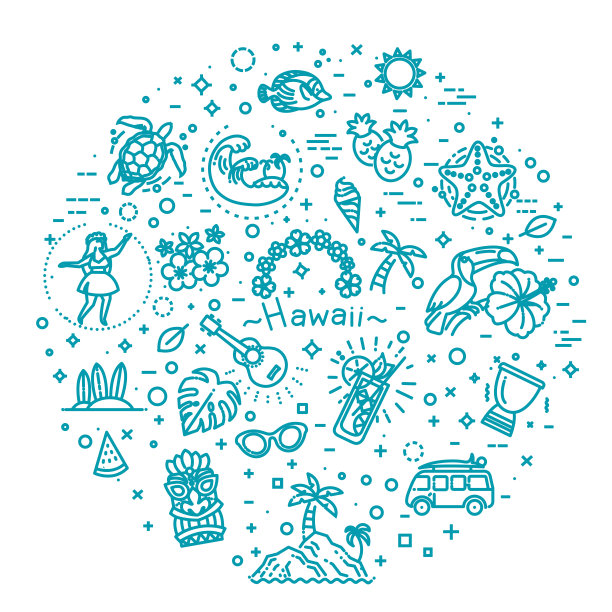热带夏天，夏威夷图标集白色背景图片下载