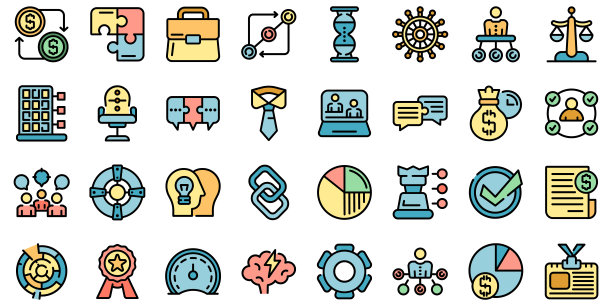 业务协作图标设置矢量平图片下载