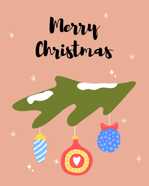 圣诞贺卡。冷杉枝与节日装饰和字母圣诞快乐。图片下载