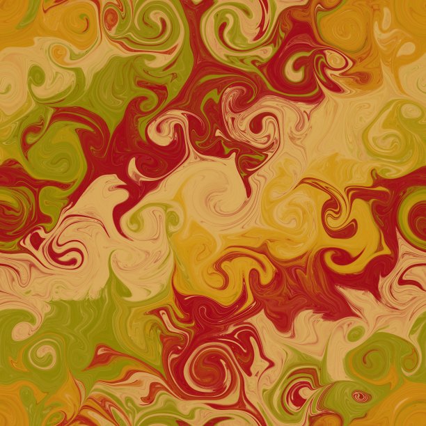 圣诞彩色旋涡纸大理石工艺。绿色、红色、黄色的不同形状和大小的螺旋无缝图案。Ebru仿纺织印花、包装数码纸图片下载