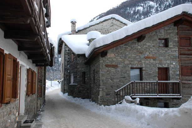 这是一幅中世纪雪村街道上的房屋图片图片下载