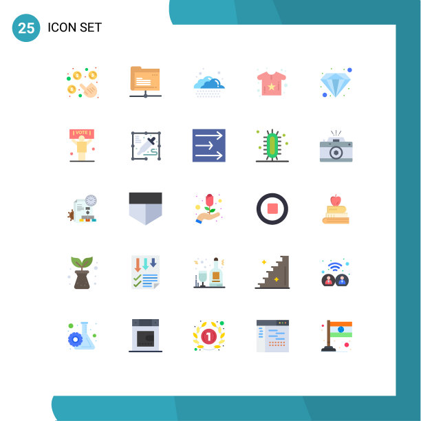 包装25个现代平面颜色的标志和符号图片下载